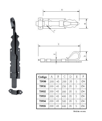 PASADOR FORJADO 200 MM P. PICADA 200X45